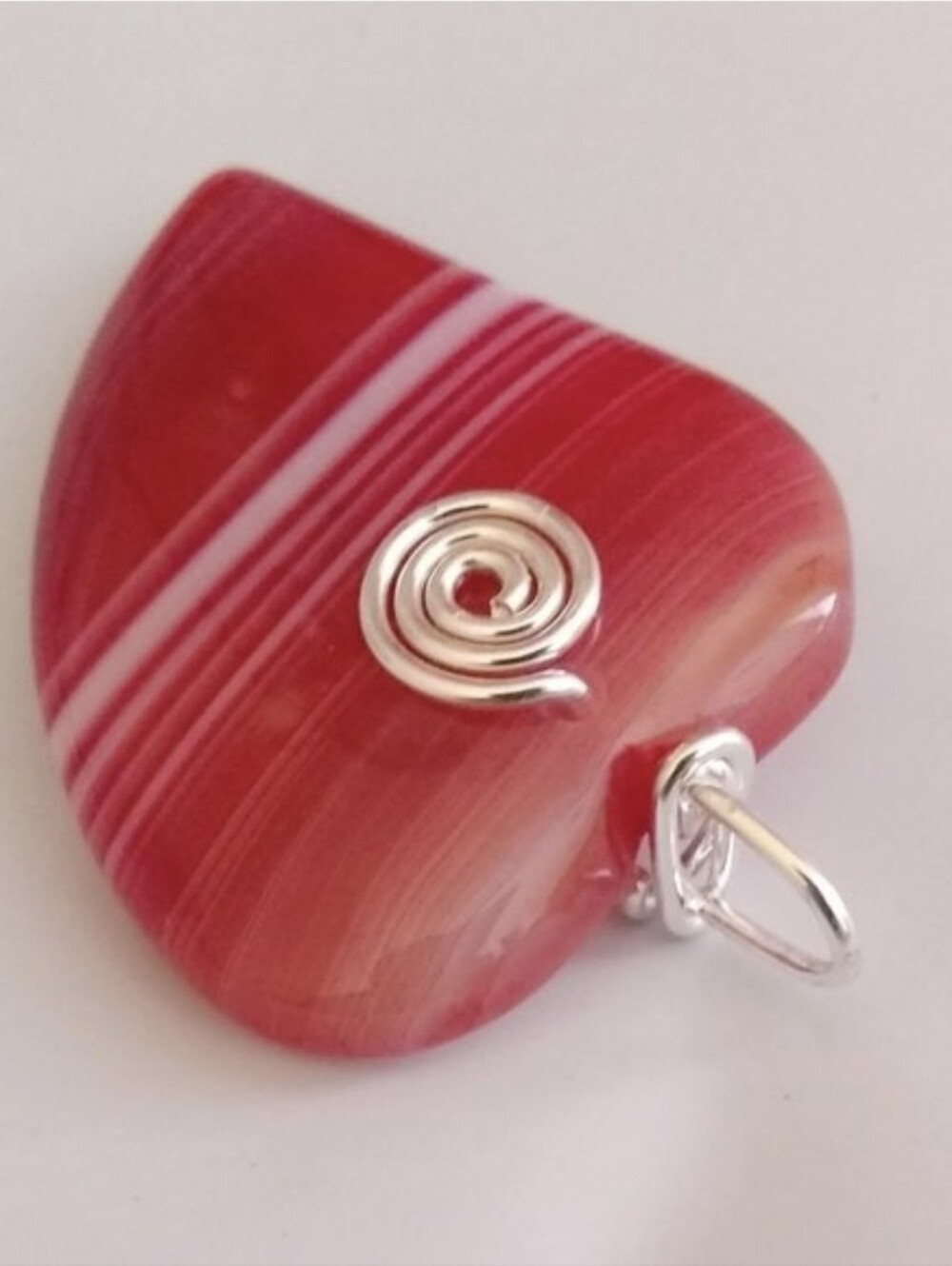 Red/orangyHeart Agregate Stone With White Banding  - One Of A Kind Nwot Homemade